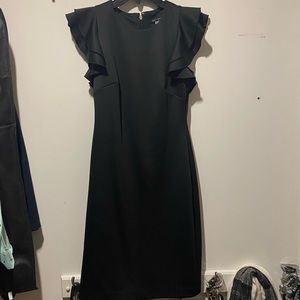 NWT Tommy Hilfiger Black Midi Dress w Ruffles
